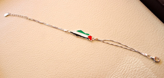 Palestine map & flag bracelet sterling silver 925 k fit all sizes double chain colorful enamel high quality jewelry اسواره خارطه وعلم فلسطين