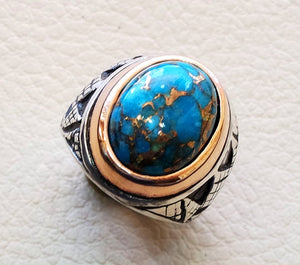Turquoise blue natural copper stone ring sterling silver 925 men jewelry all sizes semi precious gem highest quality middle eastern style