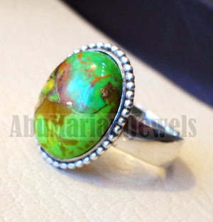 men or women ring copper green turquoise skin touching stone sterling silver 925 all sizes high quality natural oval cabochon stone فيروز