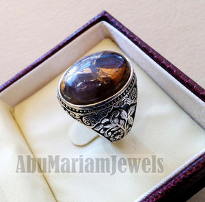 Copper amethyst man ring natural purple stone sterling silver 925 oval cabochon semi precious gem ottoman arabic style all sizes jewelry