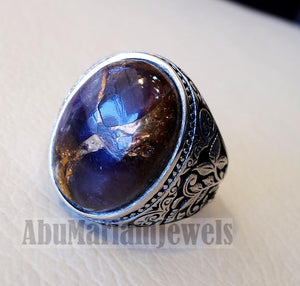 Copper amethyst man ring natural purple stone sterling silver 925 oval cabochon semi precious gem ottoman arabic style all sizes jewelry