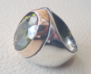 deep vivid olive fancy green cubic zircon oval huge stone high quality stone sterling silver 925 men ring and bronze frame all sizes jewelry
