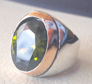 deep vivid olive fancy green cubic zircon oval huge stone high quality stone sterling silver 925 men ring and bronze frame all sizes jewelry