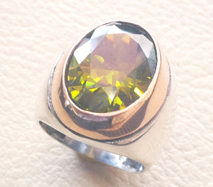 deep vivid olive fancy green cubic zircon oval huge stone high quality stone sterling silver 925 men ring and bronze frame all sizes jewelry