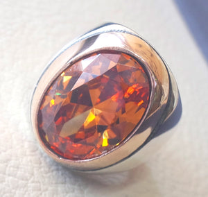 deep vivid fancy orange cubic zirconia oval huge stone highest quality stone sterling silver 925 men ring and bronze frame all sizes jewelry