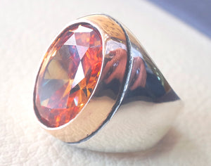 deep vivid fancy orange cubic zirconia oval huge stone highest quality stone sterling silver 925 men ring and bronze frame all sizes jewelry