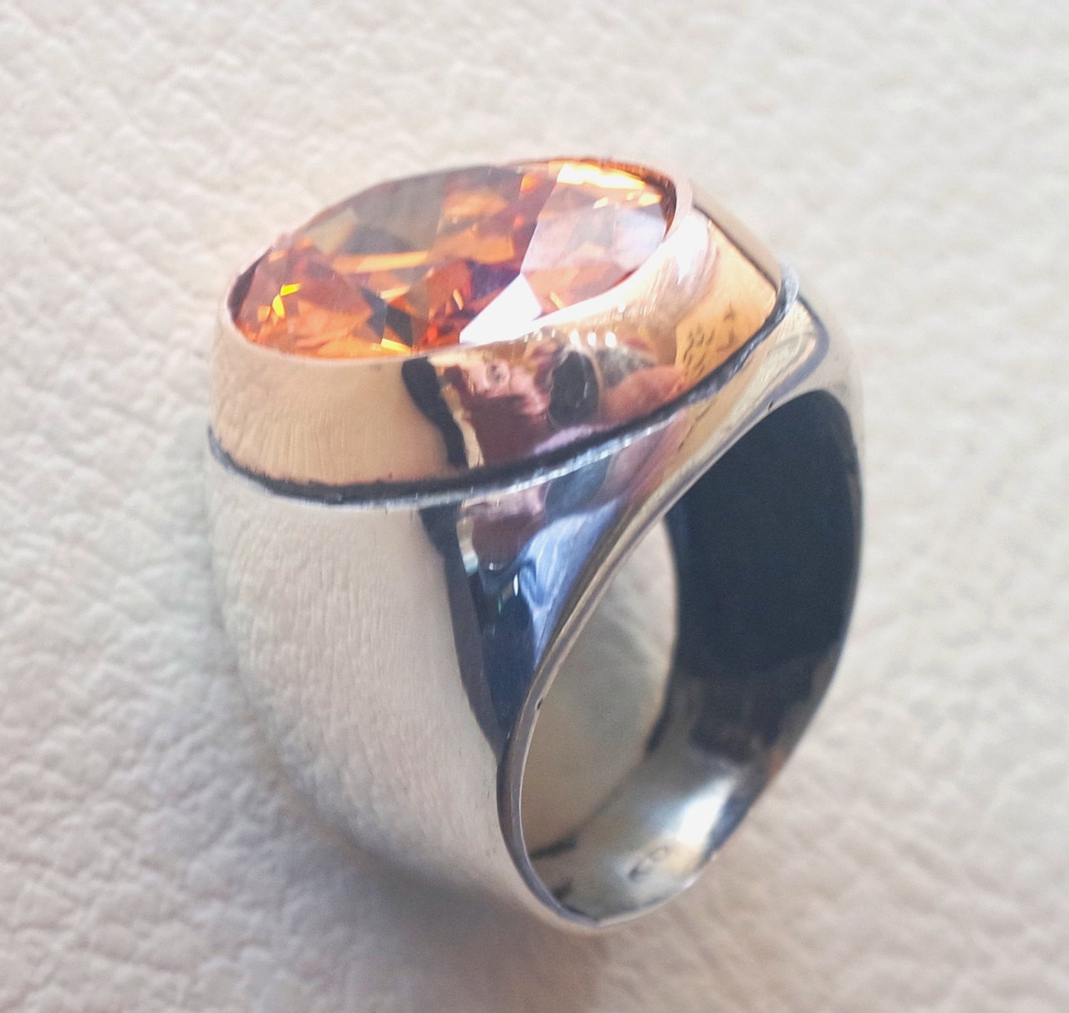 deep vivid fancy orange cubic zirconia oval huge stone highest quality stone sterling silver 925 men ring and bronze frame all sizes jewelry