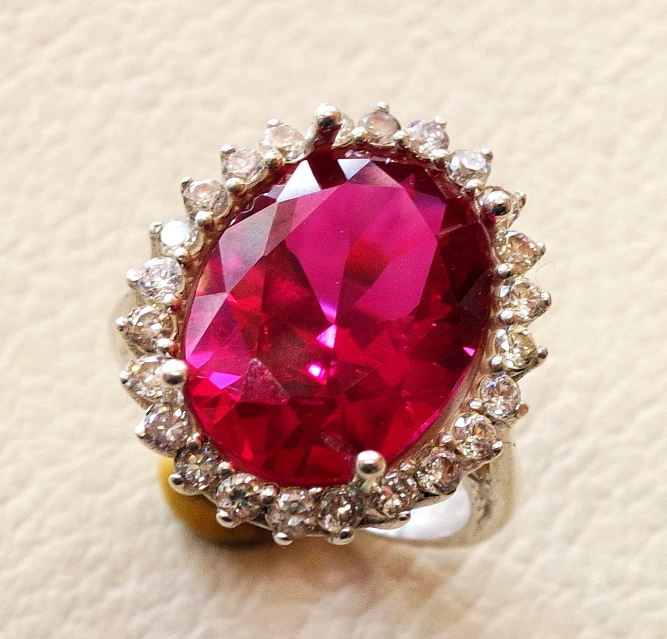 1.75 Ct Emerald Cut Red Ruby & White Round CZ Three-Stone Ring In 925 –  atjewels.in