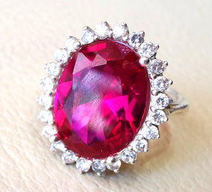 red corundum oval stone ring identical to genuine ruby classic cluster lady ring all sizes sterling silver 925 and white cubic zircon