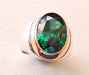 deep vivid fancy green synthetic corundum oval huge stone high quality stone sterling silver 925 men ring and bronze frame all sizes jewelry