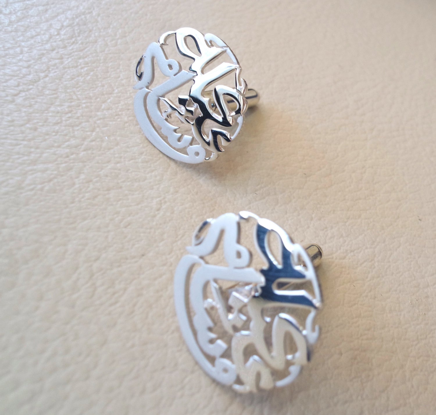 cufflinks , cuflinks name of two words each calligraphy arabic customized any name made to order sterling silver 925 heavy men jewelry