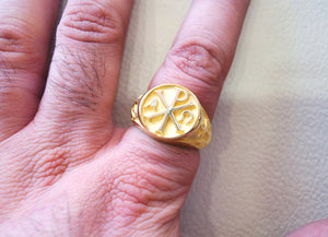 Chi Rho anchor cross christ christian symbol 18 k gold heavy man ring made to order fine jewelry full insured shipping and wood box
