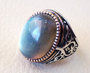 Labradorite natural stone green grey semi precious stone heavy man ring sterling silver 925 bronze frame any sizes jewelry fast shipping