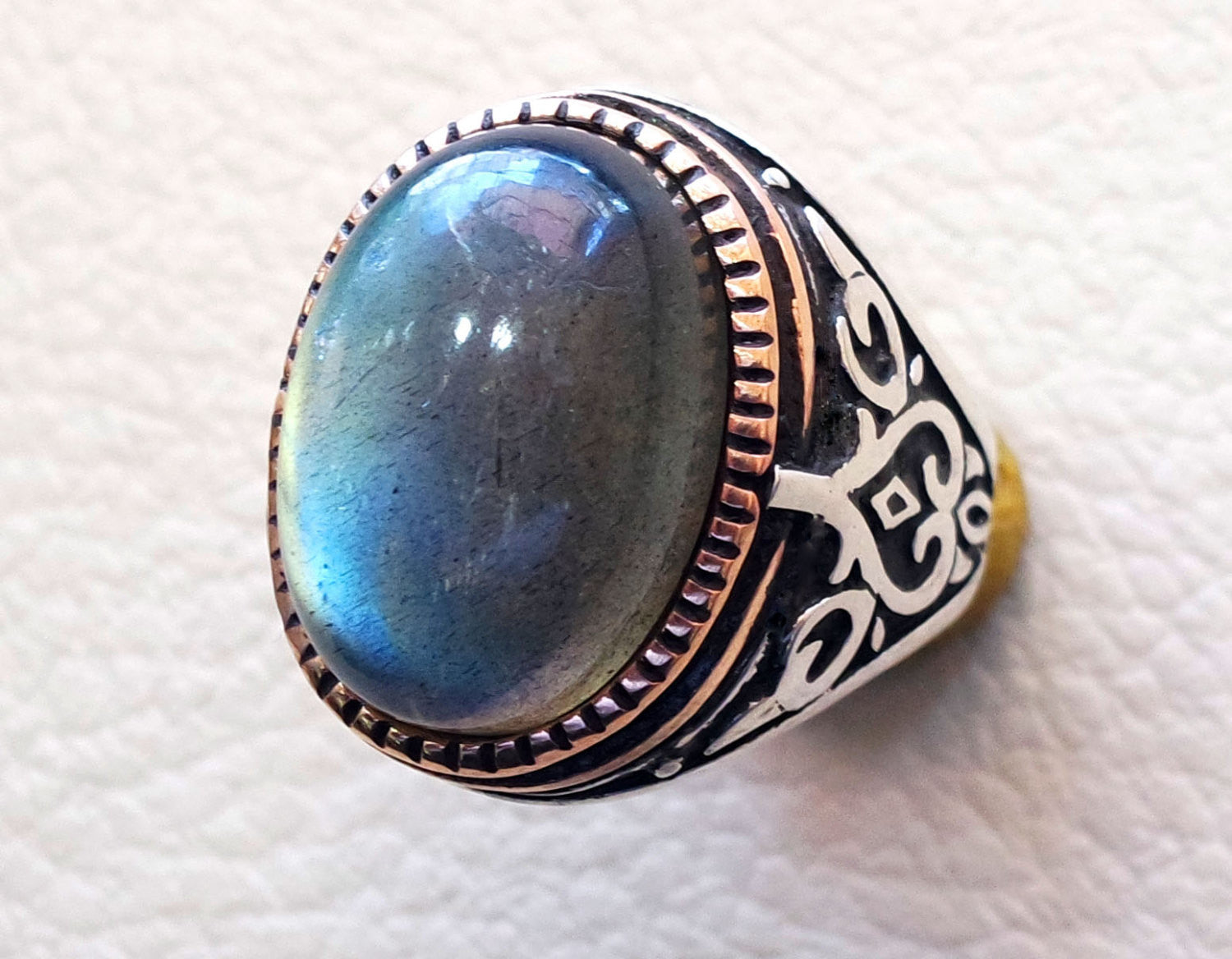 Labradorite natural stone green grey semi precious stone heavy man ring sterling silver 925 bronze frame any sizes jewelry fast shipping