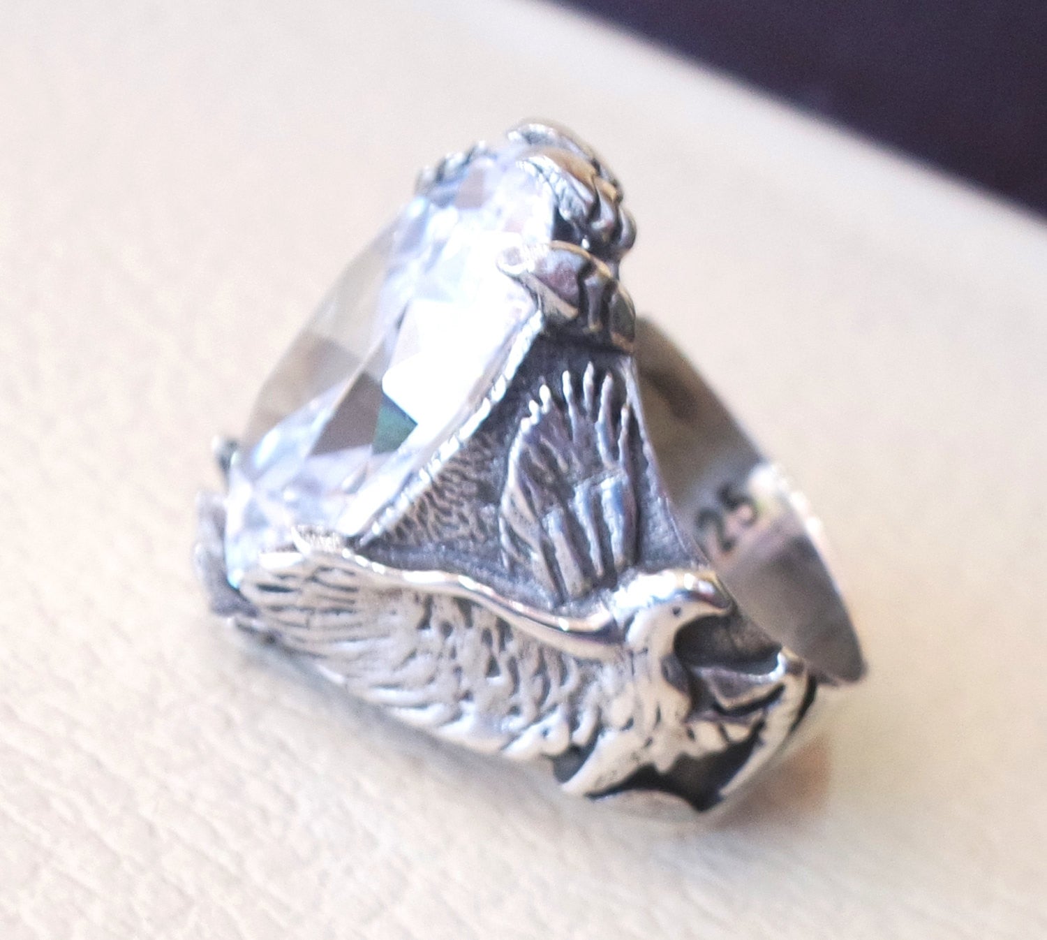diamond synthetic stone high quality white color cubic zircon huge men ring eagle sterling silver 925 any size animal jewelry fast shipping