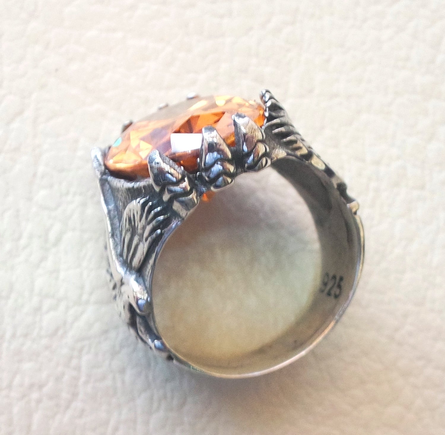deep vivid fancy orange cubic zirconia oval stone highest quality stone sterling silver eagle 925 men ring  all sizes jewelry fast shipping