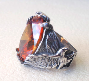 deep vivid fancy orange cubic zirconia oval stone highest quality stone sterling silver eagle 925 men ring  all sizes jewelry fast shipping