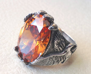 deep vivid fancy orange cubic zirconia oval stone highest quality stone sterling silver eagle 925 men ring  all sizes jewelry fast shipping