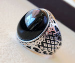 aqeeq natural agate onyx huge big stone oval black cabochon gem man ring sterling silver arabic middle eastern turkey style fast shipping