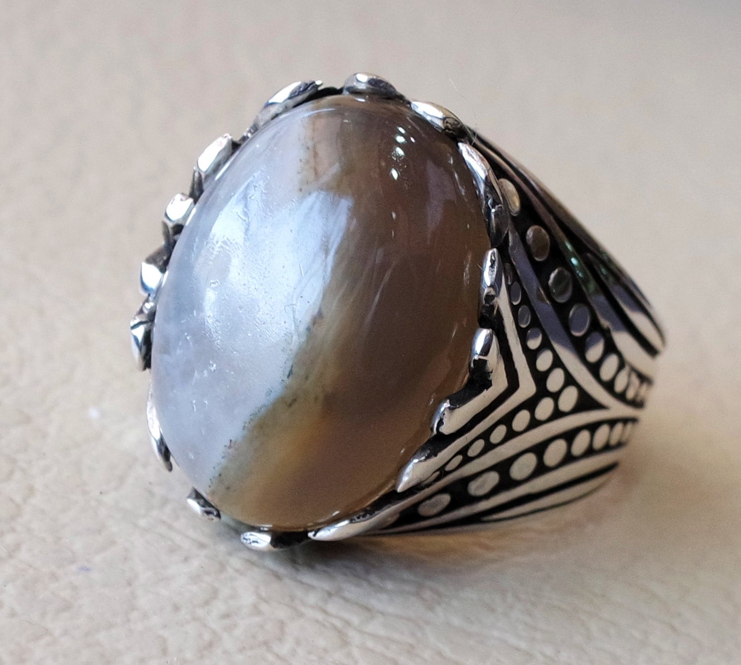 Botswana agate natural semi precious two color highest quality aqeeq stone men ring sterling silver 925 all sizes jewelry fast shipping