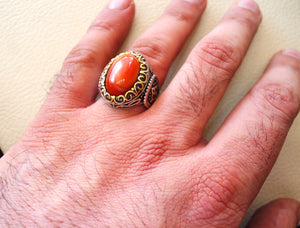 striped agate aqeeq ring sterling silver 925 ring any size antique middle eastern style carnelian semi precious natural cabochon عقيق