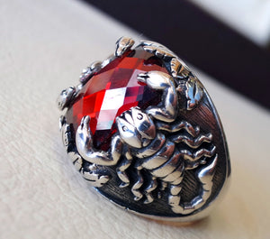 huge scorpion sterling silver 925 huge ring any size rectangular red ruby imitation middle eastern vintage handmade jewelry
