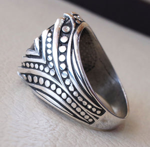 hematite natural semi precious shinning grey sterling silver 925 man ring all sizes antique middle eastern vintage ottoman style jewelry