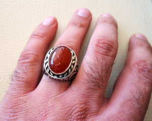 huge liver agate carnelian yemeni aqeeq ring sterling silver 925 dark red semi precious natural gemstone men jewelry any size middle eastern