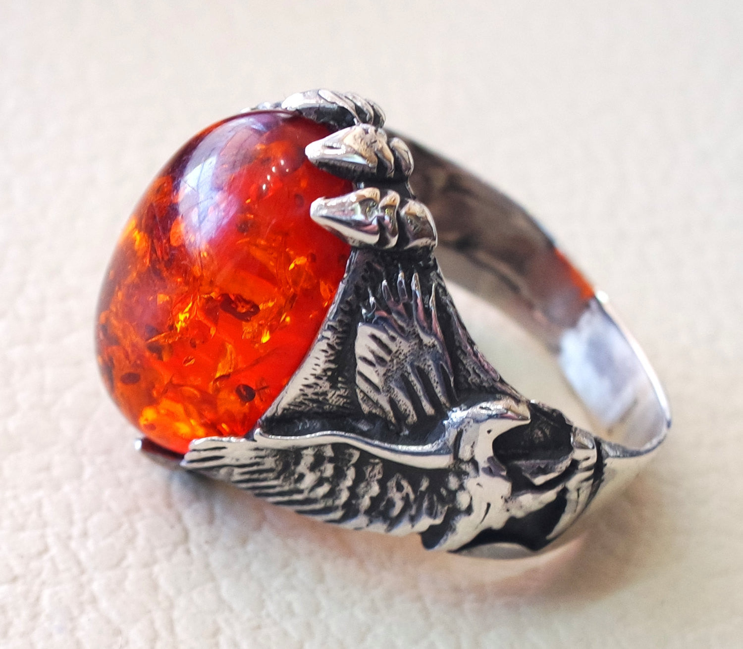 Baltic amber high quality imitation stone identical to genuine eagle man ring sterling silver 925 all sizes fast shipping animal jewelry