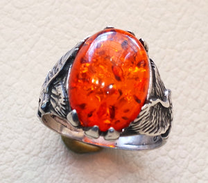 Baltic amber high quality imitation stone identical to genuine eagle man ring sterling silver 925 all sizes fast shipping animal jewelry