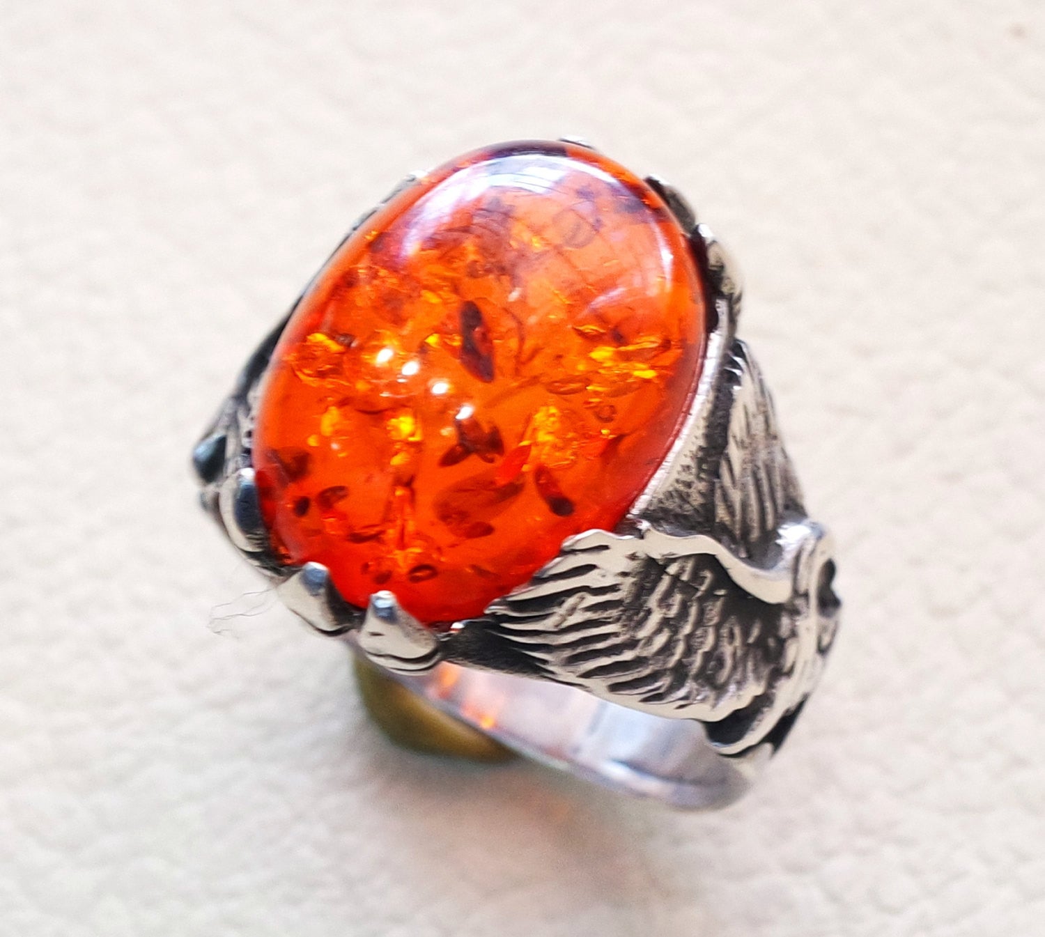 Baltic amber high quality imitation stone identical to genuine eagle man ring sterling silver 925 all sizes fast shipping animal jewelry