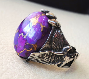 men ring natural semi precious purple mohave copper turquoise eagle design all sizes high quality cabochon man jewelry fast shipping