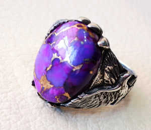 men ring natural semi precious purple mohave copper turquoise eagle design all sizes high quality cabochon man jewelry fast shipping