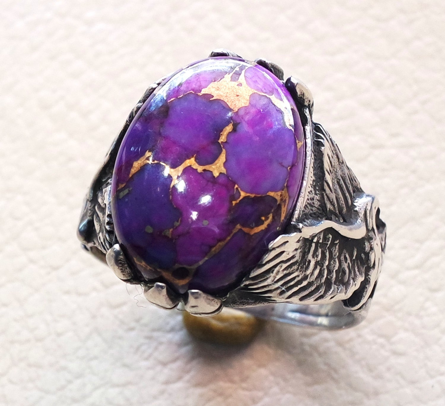 men ring natural semi precious purple mohave copper turquoise eagle design all sizes high quality cabochon man jewelry fast shipping