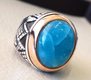 smithsonite natural sky blue stone ring sterling silver 925 men jewelry all sizes semi precious gem highest quality middle eastern style