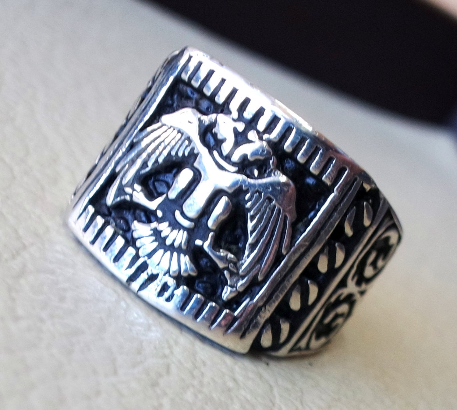 Two headed eagle heavy men ring byzantine roman historical and modern symbol all sizes sterling silver 925 express shipping jewelry