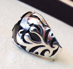 Ottoman sterling silver 925 huge ring any size rectangular black onyx agate semi precious middle eastern vintage handmade jewelry all sizes