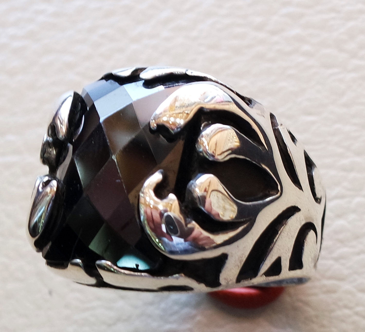 Ottoman sterling silver 925 huge ring any size rectangular black onyx agate semi precious middle eastern vintage handmade jewelry all sizes