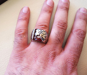 red ruby color cabochon octagon stone lion man ring sterling silver 925 all sizes high quality jewelry ottoman middle eastern antique style