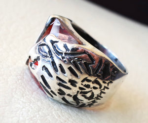 red ruby color cabochon octagon stone lion man ring sterling silver 925 all sizes high quality jewelry ottoman middle eastern antique style