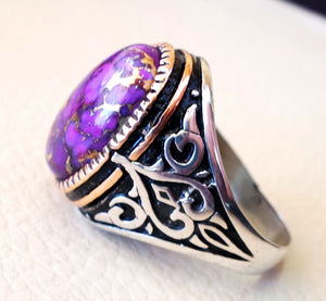 ottoman style heavy ring men sterling silver 925 jewelry copper purple turquoise high quality semi precious natural stone in bronze frame