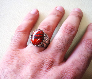 snake skin jasper stone natural gem sterling silver 925 ring red and black oval semi precious cabochon man ring turkey jewelry fast shipping