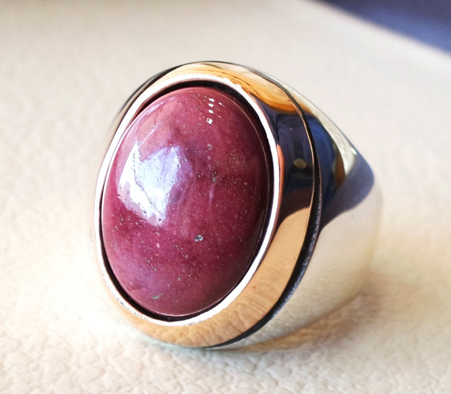red rose mookaite jasper aqeeq natural stone sterling silver 925 men ring vintage arabic turkish style all sizes on bronze fast shipping