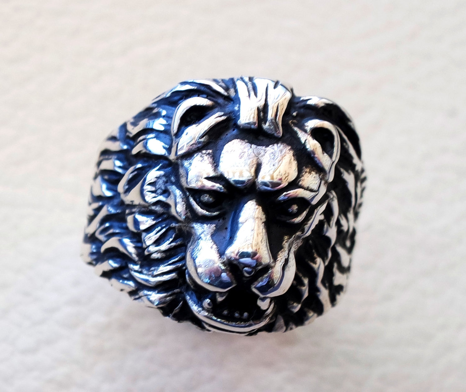 lion ring heavy sterling silver 925 man biker ring all sizes handmade animal head jewelry fast shipping detailed craftsmanship