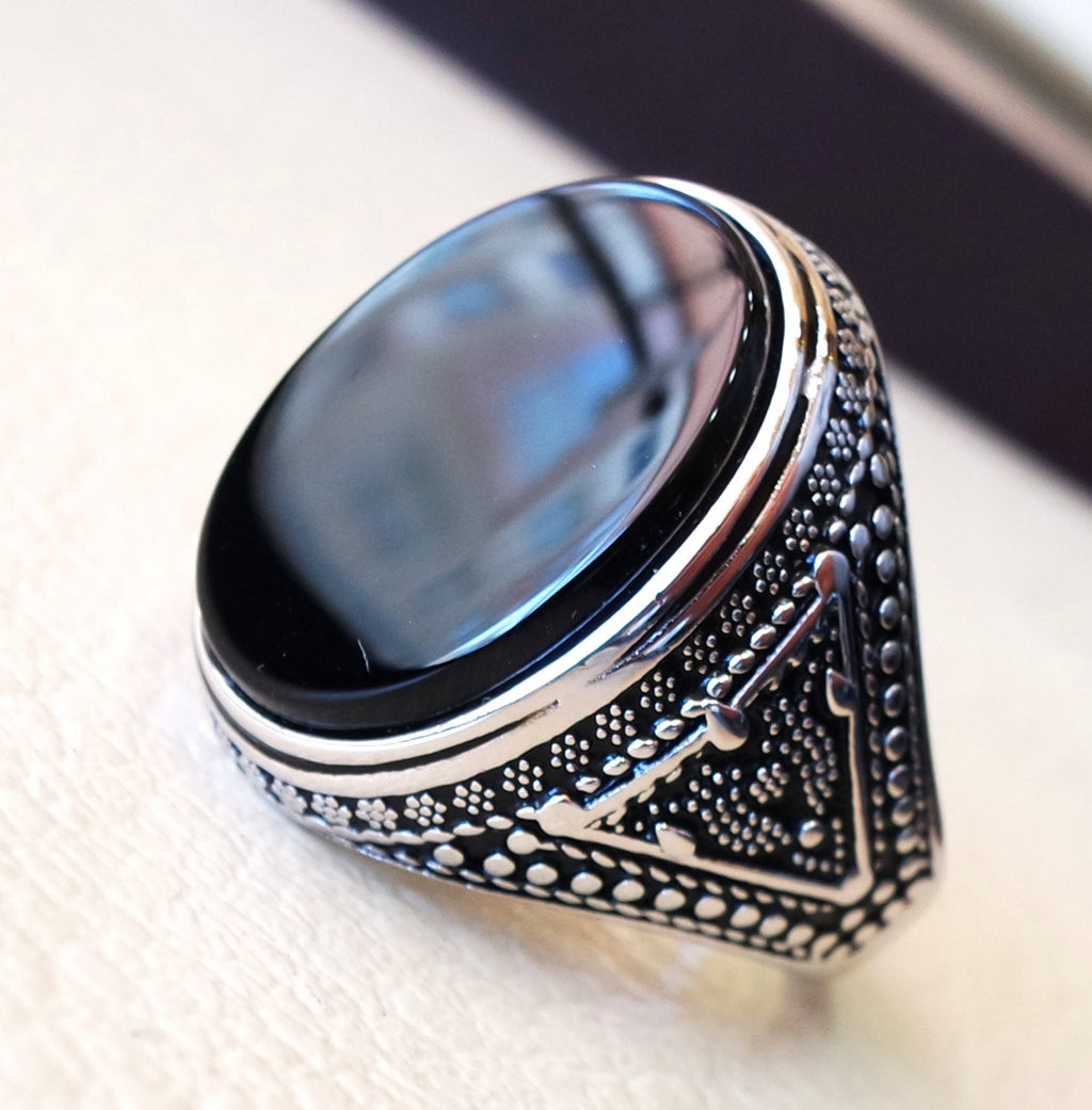 Agate Stone Octagonal Big Silver Mens Ring » Anitolia