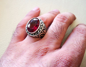 ruby identical synthetic stone high quality imitation corundum red color huge heavy men ring sterling silver 925 any size ottoman jewelry