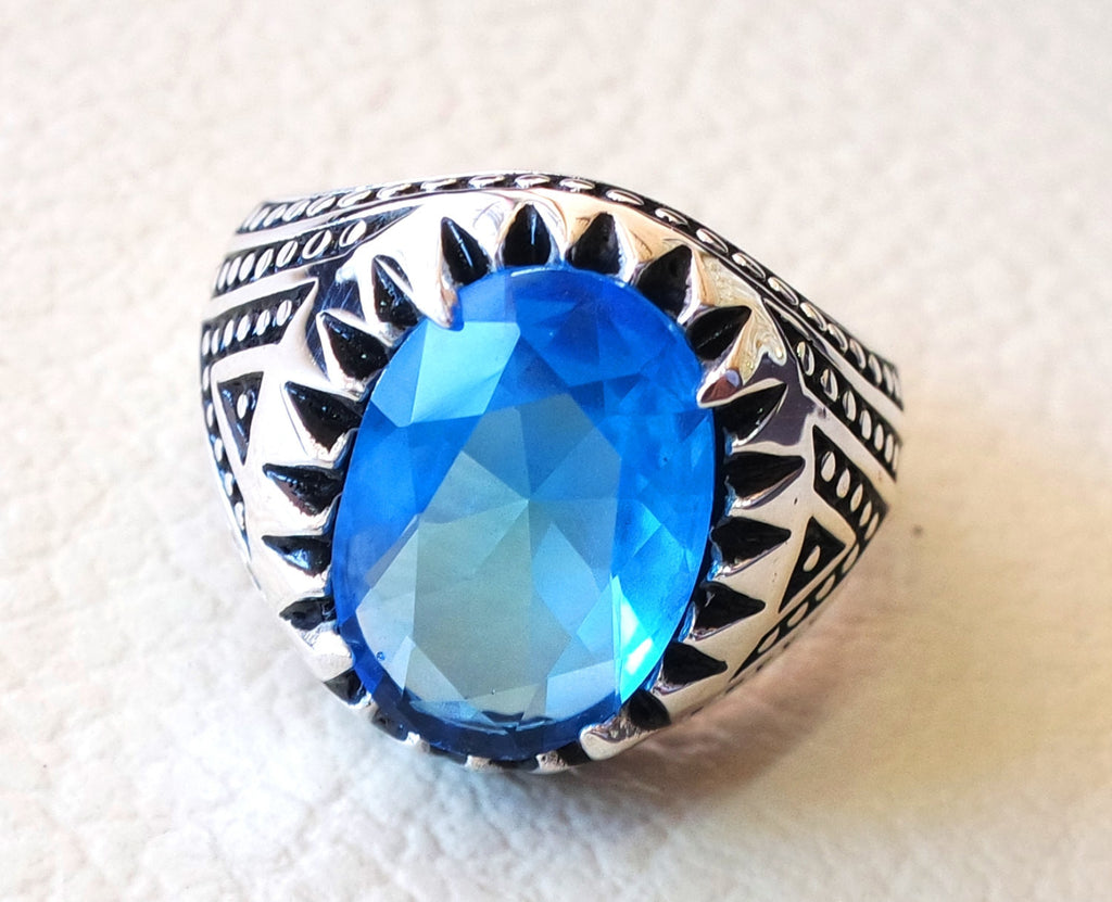 sky blue cubic zircon men ring sterling silver 925 sky unique stone all sizes jewelry fast shipping ottoman style