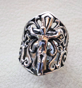 cross jesus christ christian sterling silver 925 heavy huge man ring jewelry fast shipping biker style all sizes