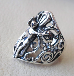 cross jesus christ christian sterling silver 925 heavy huge man ring jewelry fast shipping biker style all sizes