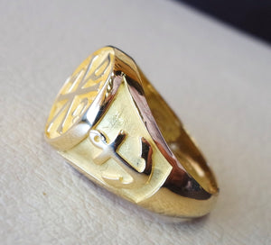 Chi Rho anchor cross christ christian symbol 18 k gold heavy man ring made to order fine jewelry full insured shipping and wood box